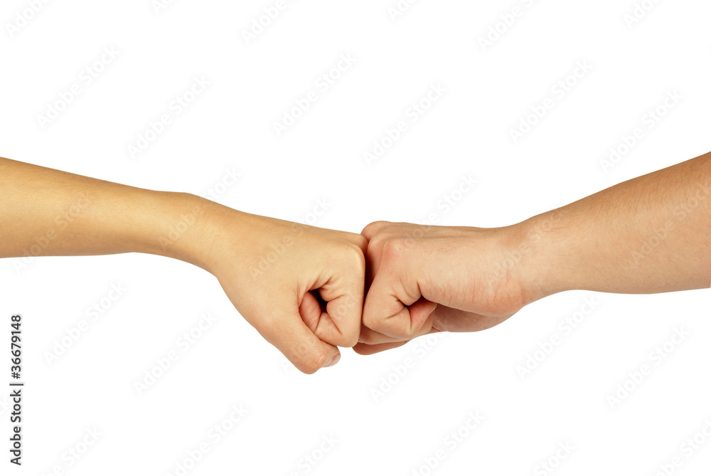 Two hands: man and woman, isolated on white Two hands: man and woman, isolated on white