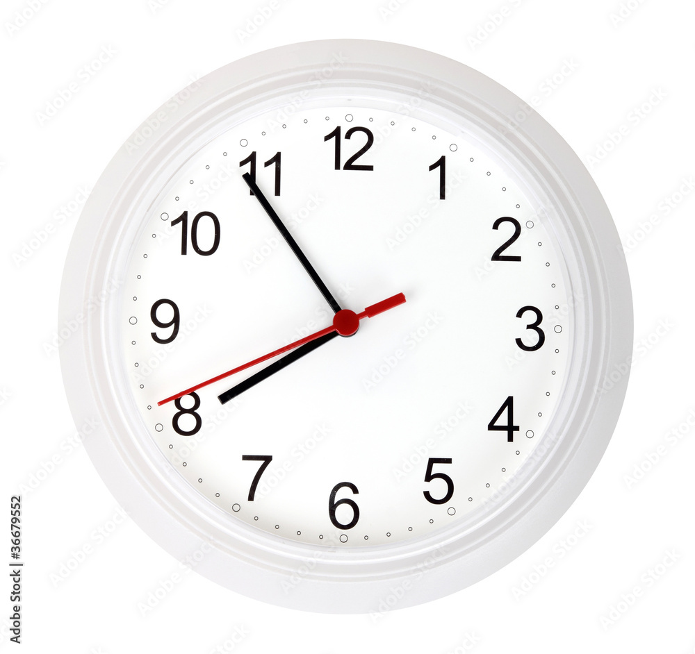 White simple clock, isolated on white background White simple clock, isolated on white background