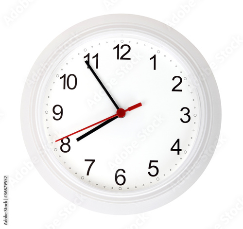 White simple clock, isolated on white background