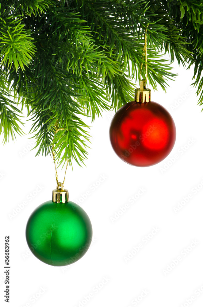 Christmas concept with baubles on white