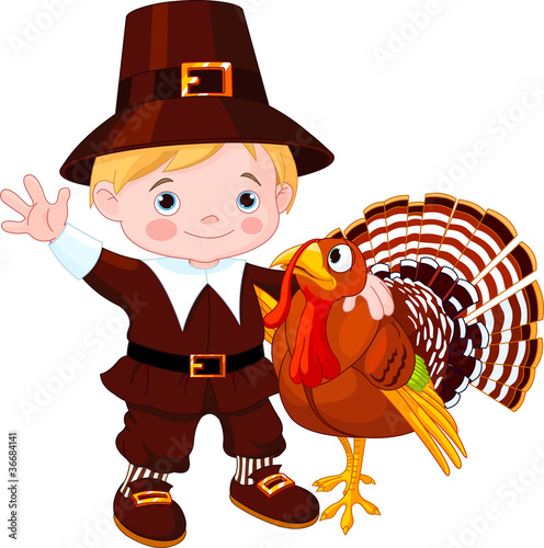 Cute pilgrim  and turkey