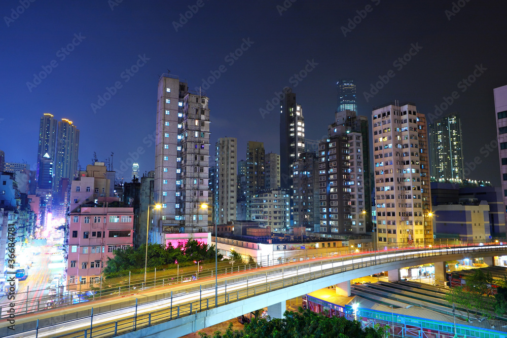 megacity traffic and highway at night