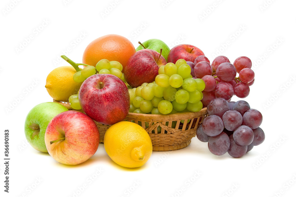 fruit in a basket on a white background fruit in a basket on a white background