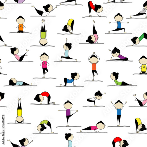 People practicing yoga, seamless background for your design