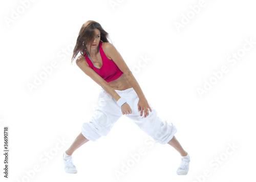 modern slim hip-hop style woman dancer break dancing