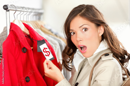 shopping woman shocked over expensive price photo