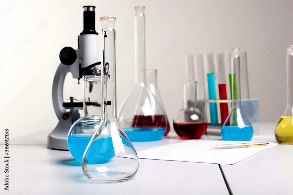 Chemistry laboratory equipment and glass tubes Chemistry laboratory equipment and glass tubes