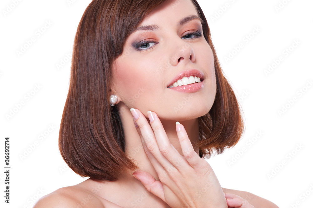 beautiful smiley woman over white background beautiful smiley woman over white background