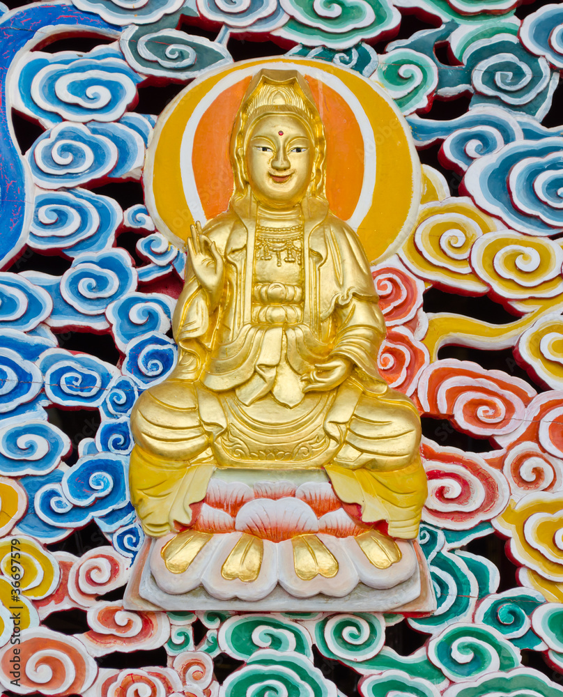 Guanyin image at wall of buddhist shrine,Thailand
