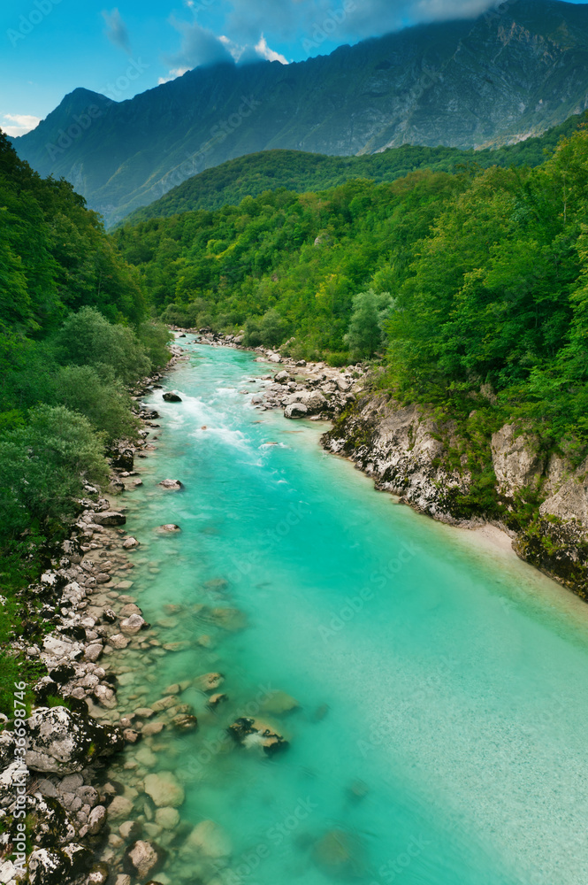 Beautiful turquoise mountain river Soca (Isonzo), Slovenia Beautiful turquoise mountain river Soca (Isonzo), Slovenia