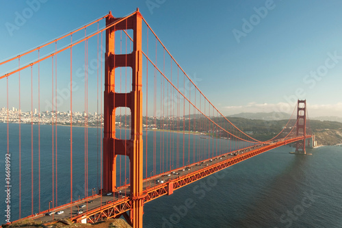 The Golden Gate Bridge in San Francisco during the sunset