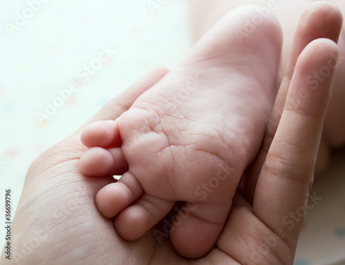 Пяточка младенца в руке мамы