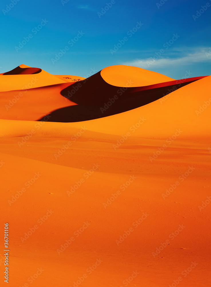 Sand dune in Sahara Desert at sunset, Tadrart, Algeria
