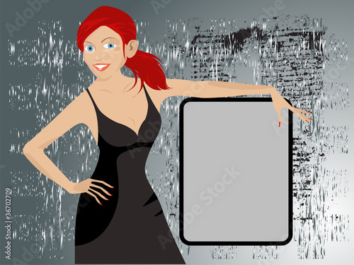 Vector illustration of a redhead girl in black dress