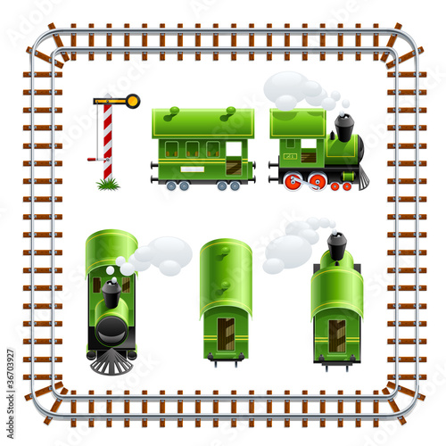 green vintage locomotive with coach set