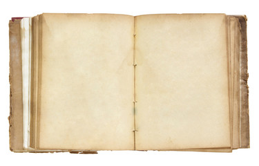 Old book open isolated on white background