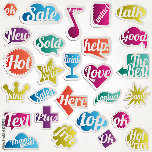 Set vector bubbles sticker with text words expressions