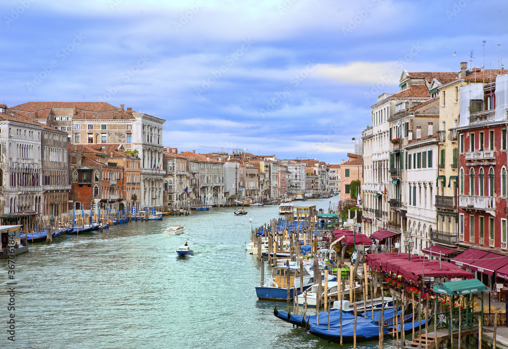 View on Grand Canal from Rialto bridge in Venice