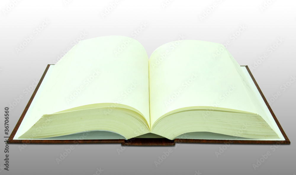 Open blank book on white with clipping path