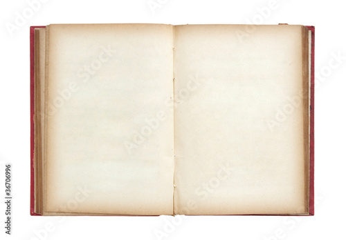Old book open isolated on white background with clipping path