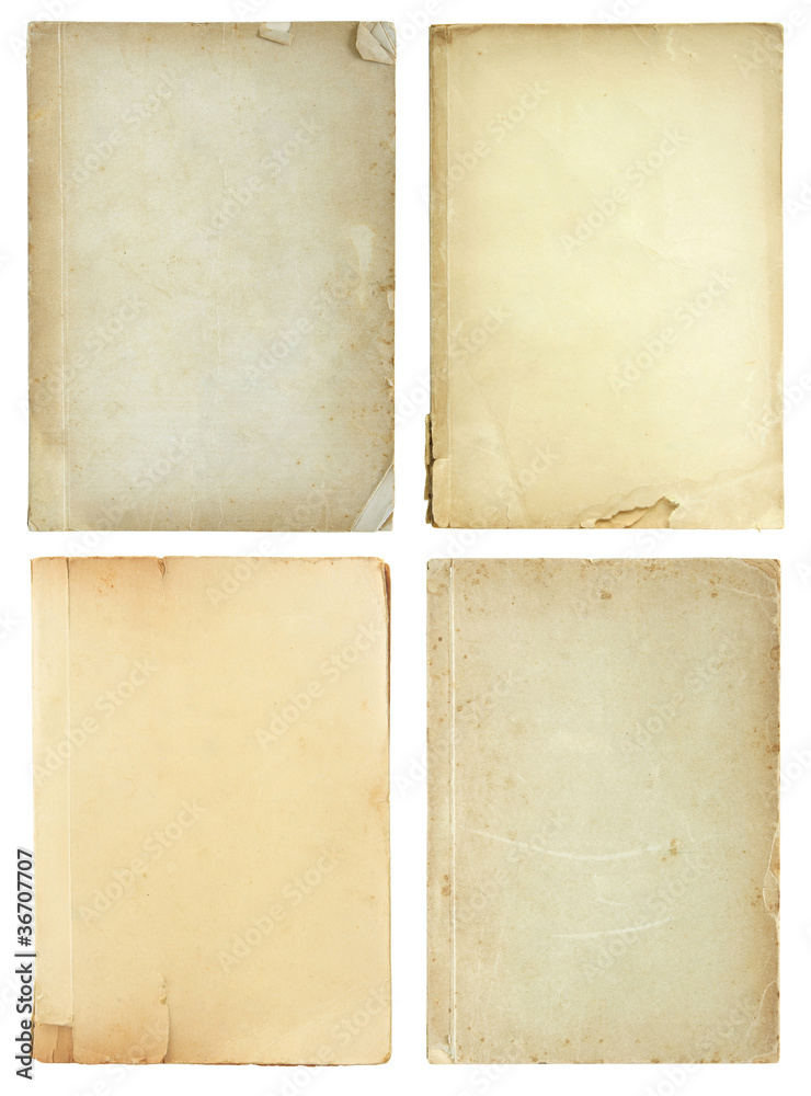 set of old book pages isolated on white background