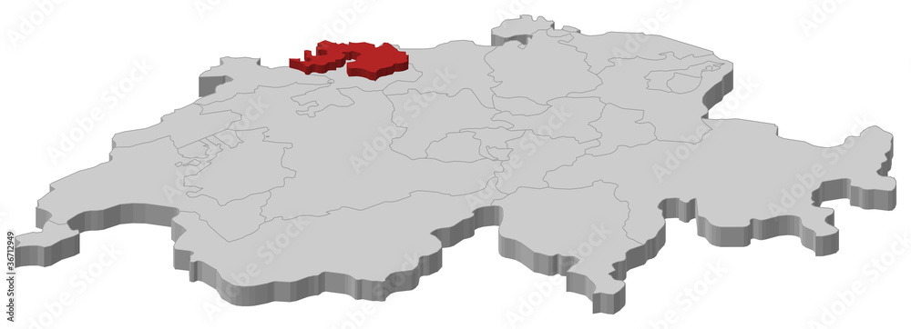Obraz premium Map of Swizerland, Basel-Landschaft highlighted