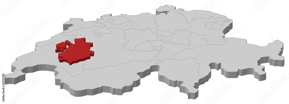 Fototapeta premium Map of Swizerland, Fribourg highlighted