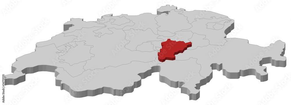 Fototapeta premium Map of Swizerland, Uri highlighted