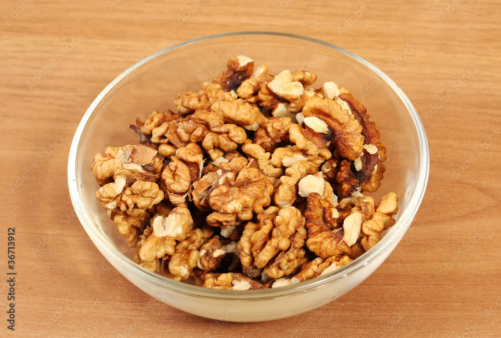 Peeled walnuts in bowl
