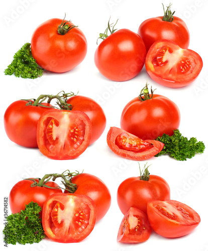 Red Tomatoes vegetable isolated on white - set