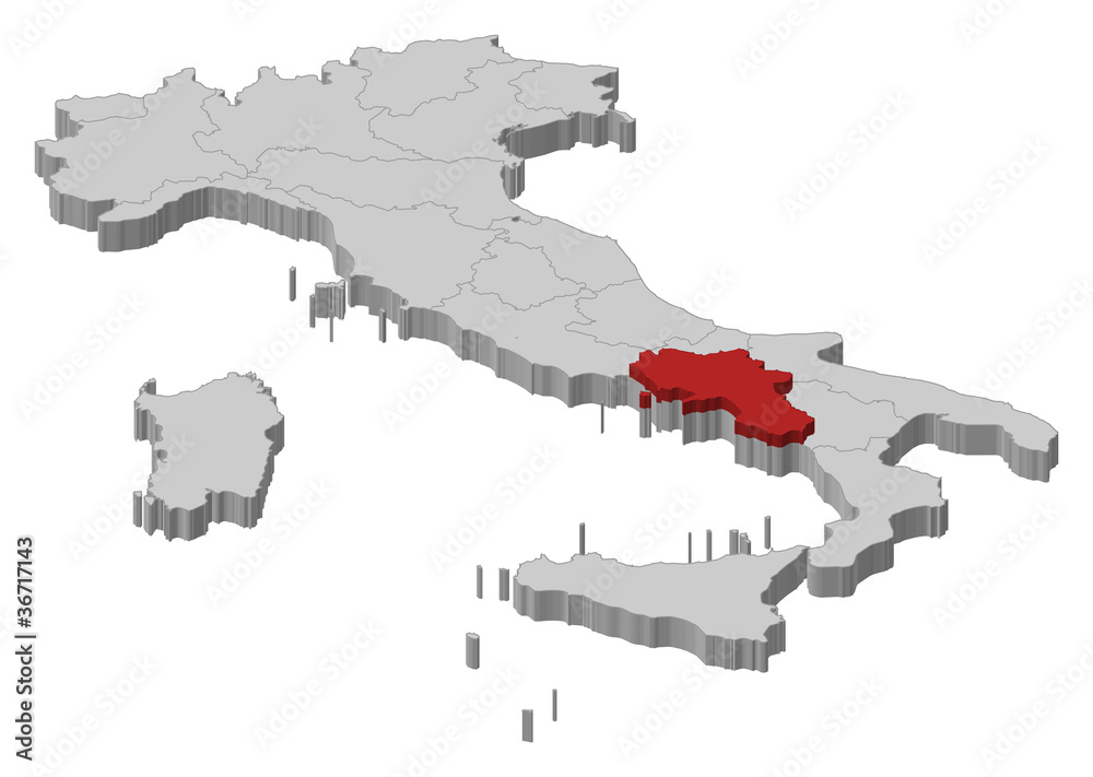Map of Italy, Campania highlighted Map of Italy, Campania highlighted