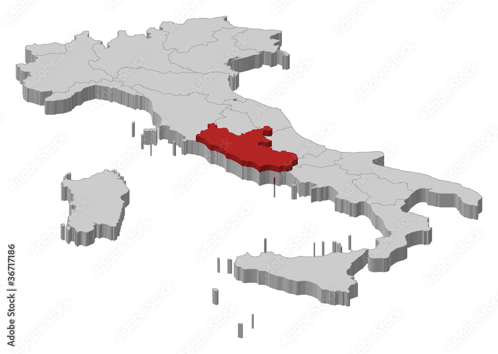 Wall Mural Map of Italy, Lazio highlighted