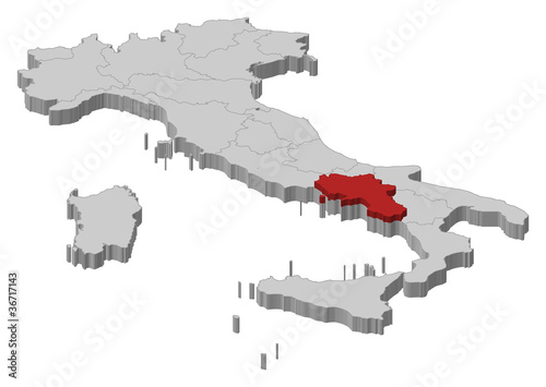 Map of Italy, Campania highlighted