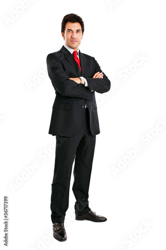 Smiling full length businessman isolated on white