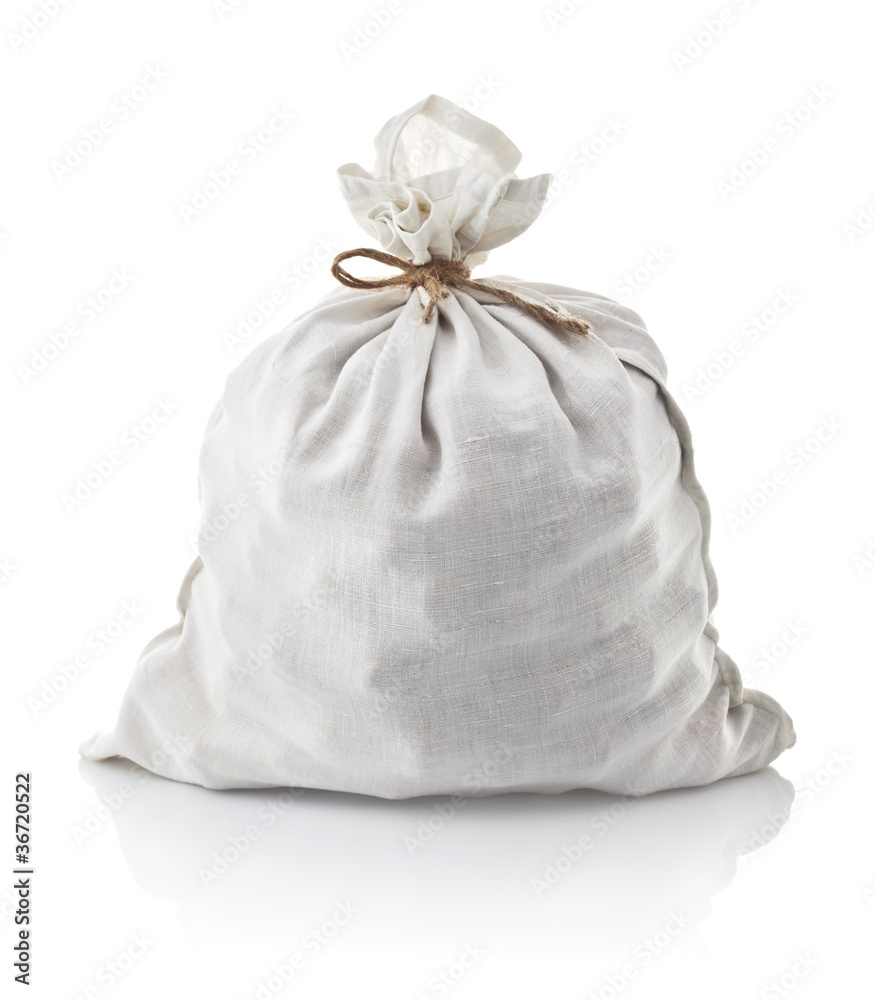 full white sack tied by rope isolated on background full white sack tied by rope isolated on background