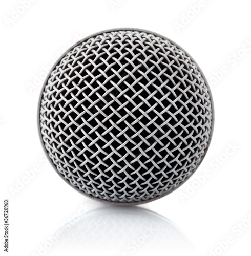 metallic texture of microphone head isolated on white background © sweetok