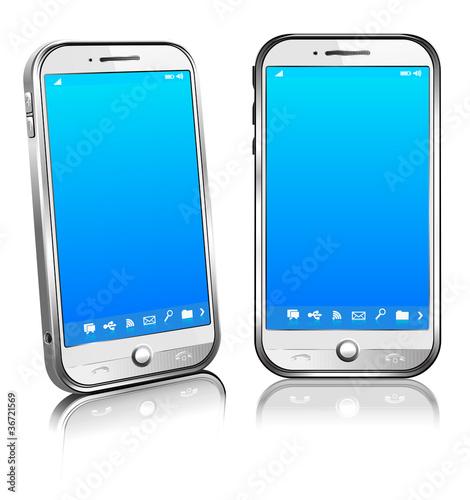 Cell Smart Mobile Phone White 3D and 2D