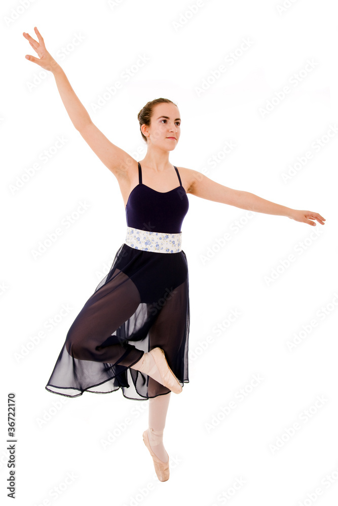 young beautiful ballet dancer on white background