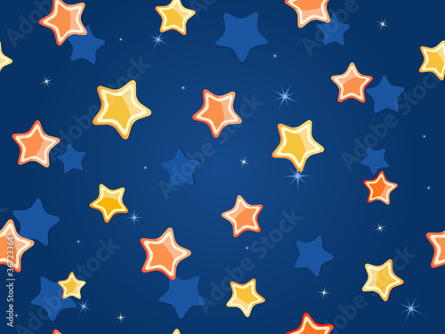 Cartoon stars at blue sky. Vector Pattern