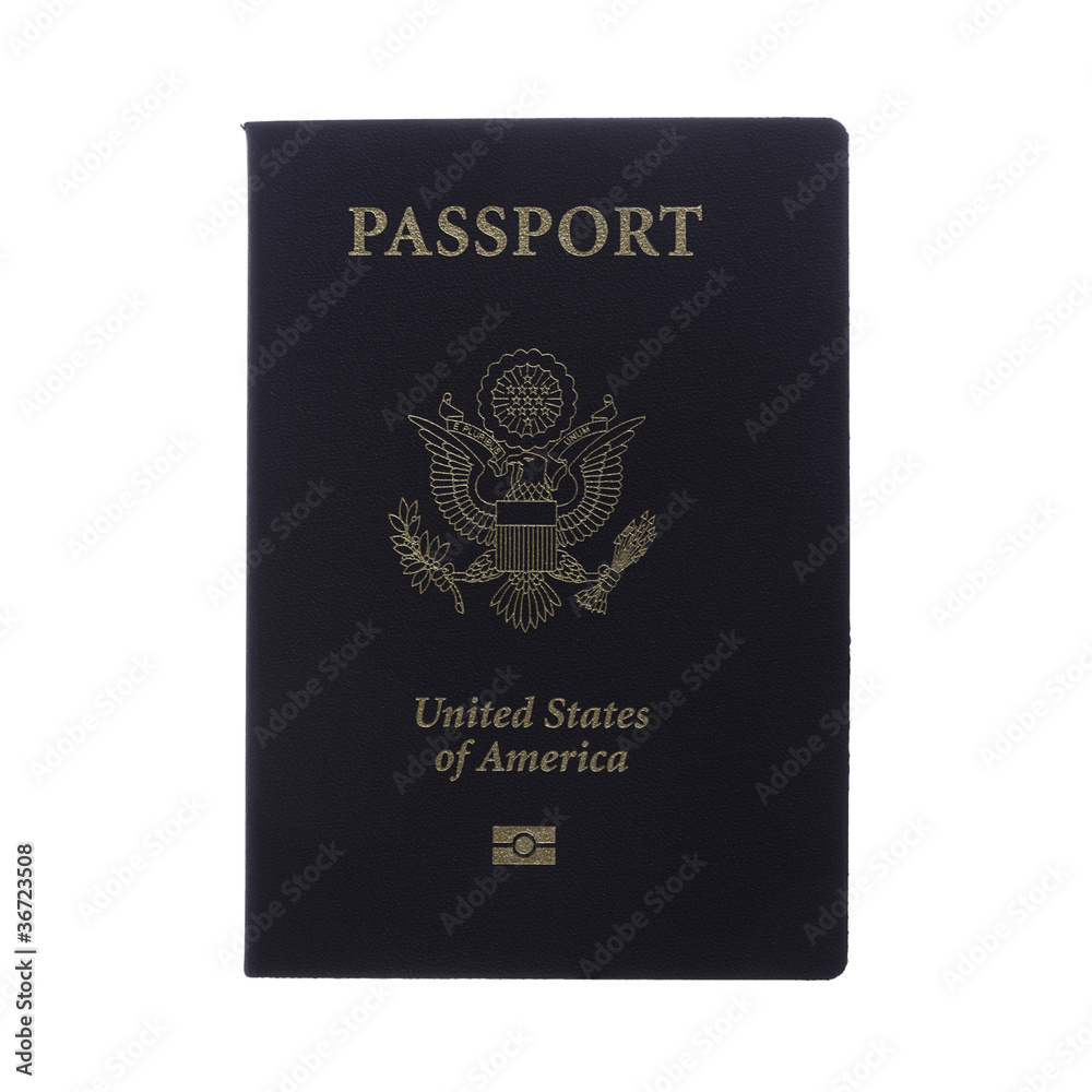 Front view of a passport isolated on white with clipping map Front view of a passport isolated on white with clipping map