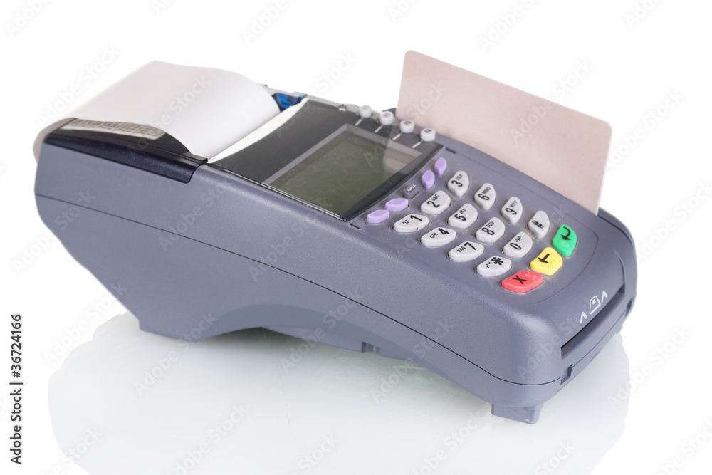 bank terminal and credit card isolated on white bank terminal and credit card isolated on white