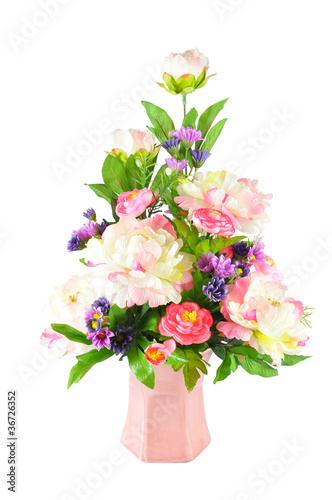 Colorful Artificial Flower Arrangement on white background © naipung