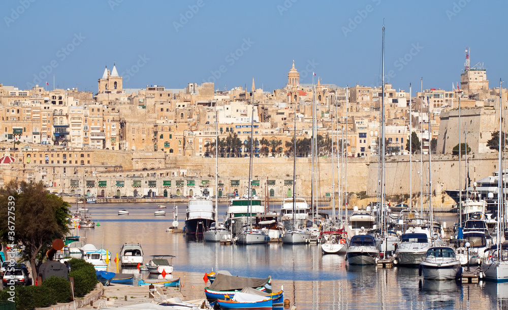 View of Senglea and  yachts