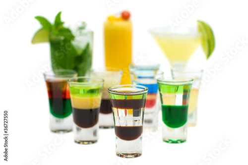 Alcohol Shot Drink on blurred Cocktails - Isolated