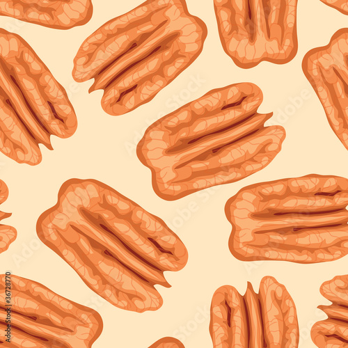 Pecan nuts. Seamless background. photo