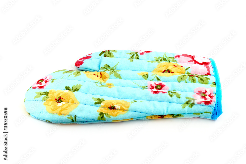 close up of kitchen protective glove on white background