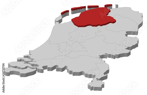 Map of Netherlands, Friesland highlighted