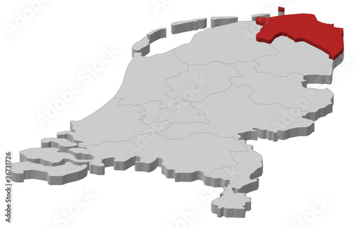 Map of Netherlands, Groningen highlighted