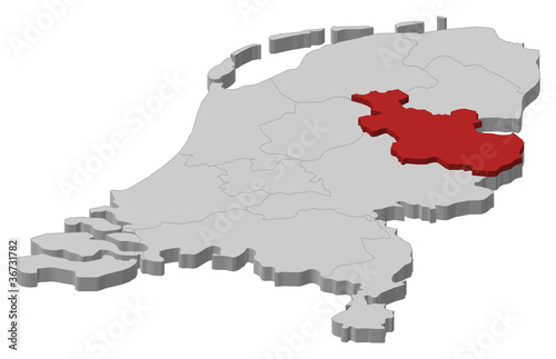 Map of Netherlands, Overijssel highlighted