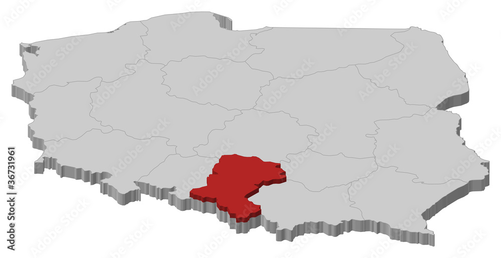 Fototapeta premium Map of Poland, Silesian highlighted
